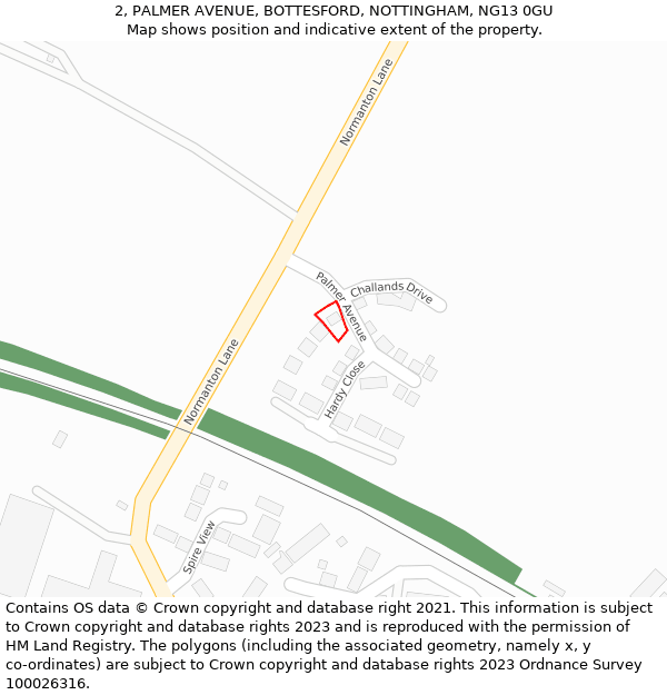2, PALMER AVENUE, BOTTESFORD, NOTTINGHAM, NG13 0GU: Location map and indicative extent of plot