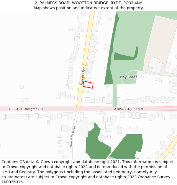 2, PALMERS ROAD, WOOTTON BRIDGE, RYDE, PO33 4NA: Location map and indicative extent of plot