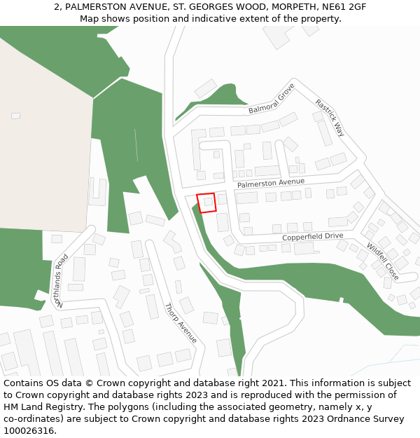 2, PALMERSTON AVENUE, ST. GEORGES WOOD, MORPETH, NE61 2GF: Location map and indicative extent of plot