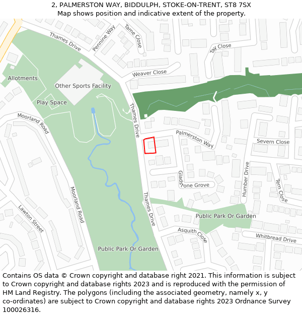 2, PALMERSTON WAY, BIDDULPH, STOKE-ON-TRENT, ST8 7SX: Location map and indicative extent of plot