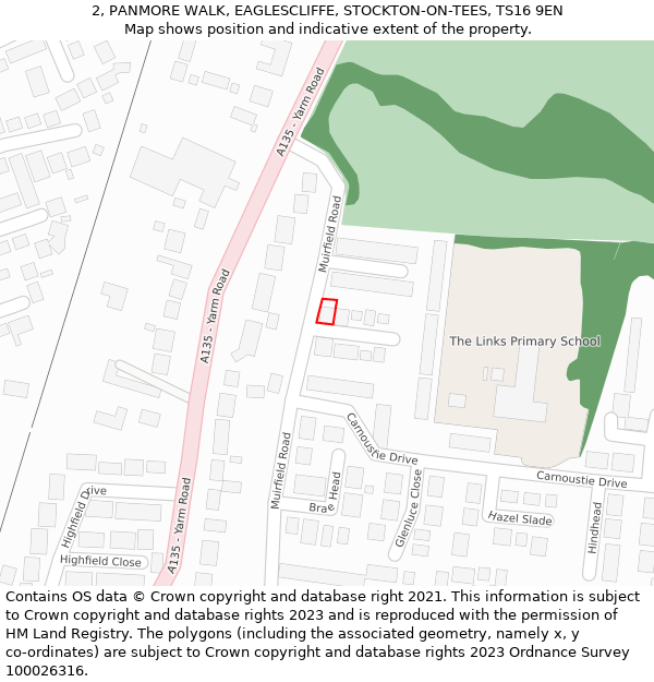 2, PANMORE WALK, EAGLESCLIFFE, STOCKTON-ON-TEES, TS16 9EN: Location map and indicative extent of plot