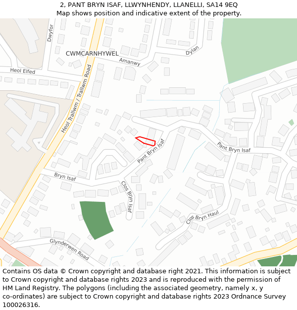 2, PANT BRYN ISAF, LLWYNHENDY, LLANELLI, SA14 9EQ: Location map and indicative extent of plot