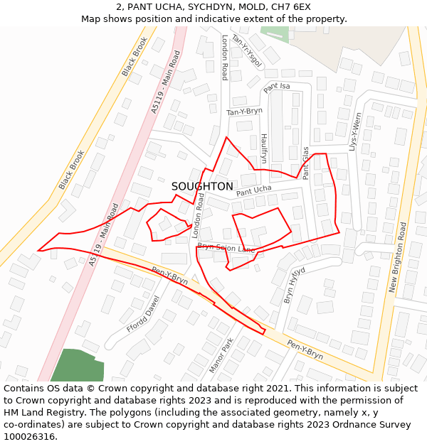 2, PANT UCHA, SYCHDYN, MOLD, CH7 6EX: Location map and indicative extent of plot