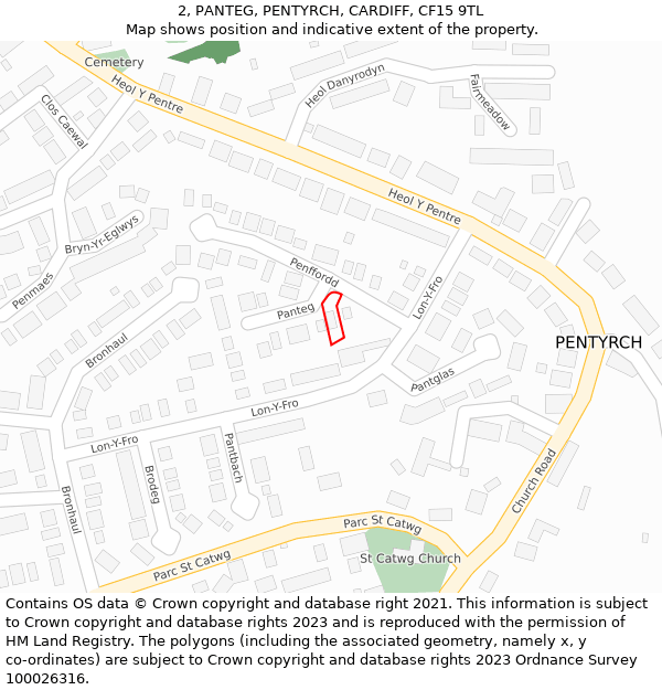 2, PANTEG, PENTYRCH, CARDIFF, CF15 9TL: Location map and indicative extent of plot