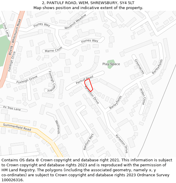 2, PANTULF ROAD, WEM, SHREWSBURY, SY4 5LT: Location map and indicative extent of plot