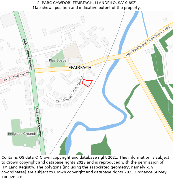2, PARC CAWDOR, FFAIRFACH, LLANDEILO, SA19 6SZ: Location map and indicative extent of plot