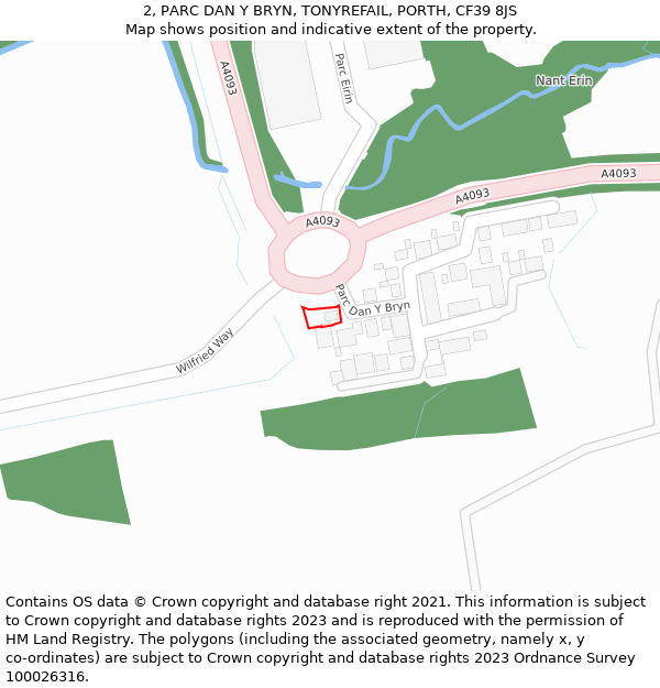 2, PARC DAN Y BRYN, TONYREFAIL, PORTH, CF39 8JS: Location map and indicative extent of plot