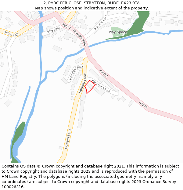 2, PARC FER CLOSE, STRATTON, BUDE, EX23 9TA: Location map and indicative extent of plot