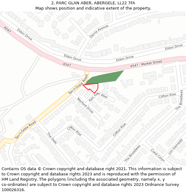 2, PARC GLAN ABER, ABERGELE, LL22 7FA: Location map and indicative extent of plot