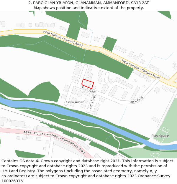 2, PARC GLAN YR AFON, GLANAMMAN, AMMANFORD, SA18 2AT: Location map and indicative extent of plot