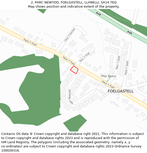 2, PARC NEWYDD, FOELGASTELL, LLANELLI, SA14 7EQ: Location map and indicative extent of plot