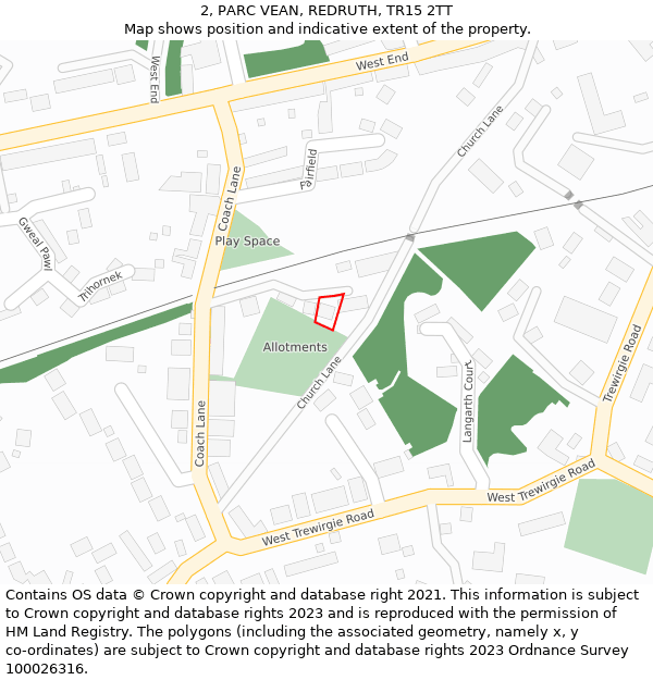2, PARC VEAN, REDRUTH, TR15 2TT: Location map and indicative extent of plot