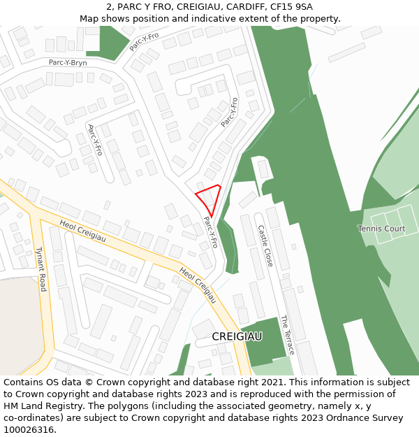 2, PARC Y FRO, CREIGIAU, CARDIFF, CF15 9SA: Location map and indicative extent of plot