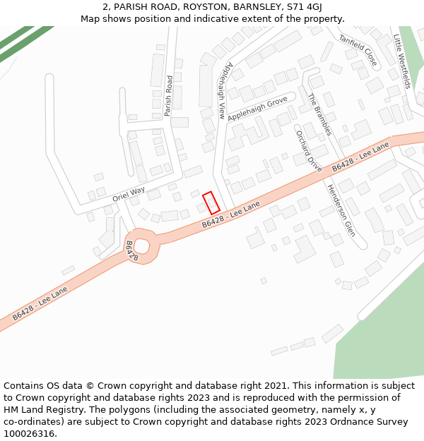 2, PARISH ROAD, ROYSTON, BARNSLEY, S71 4GJ: Location map and indicative extent of plot