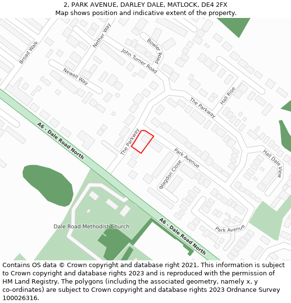 2, PARK AVENUE, DARLEY DALE, MATLOCK, DE4 2FX: Location map and indicative extent of plot