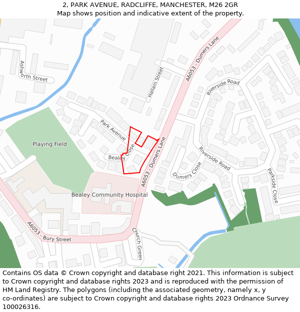 2, PARK AVENUE, RADCLIFFE, MANCHESTER, M26 2GR: Location map and indicative extent of plot