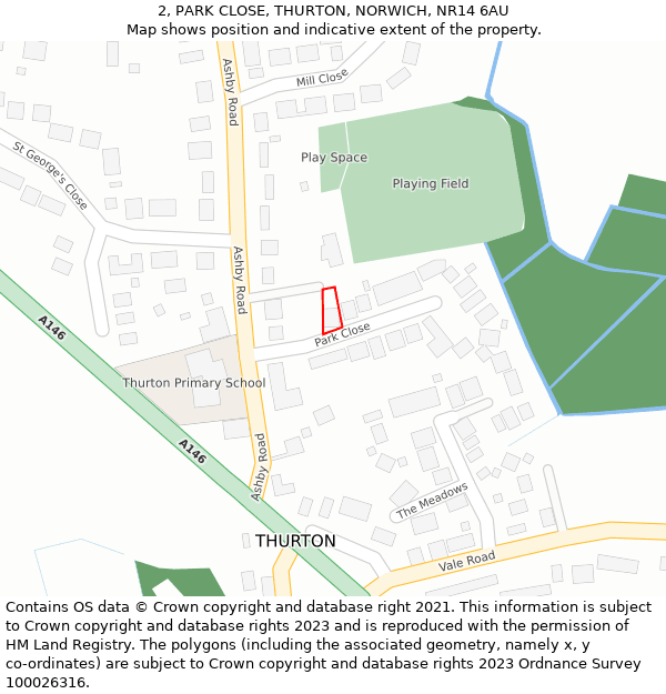 2, PARK CLOSE, THURTON, NORWICH, NR14 6AU: Location map and indicative extent of plot