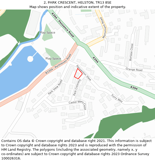 2, PARK CRESCENT, HELSTON, TR13 8SE: Location map and indicative extent of plot