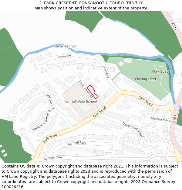 2, PARK CRESCENT, PONSANOOTH, TRURO, TR3 7HY: Location map and indicative extent of plot