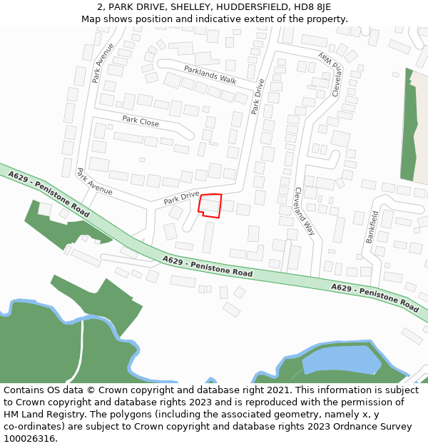 2, PARK DRIVE, SHELLEY, HUDDERSFIELD, HD8 8JE: Location map and indicative extent of plot