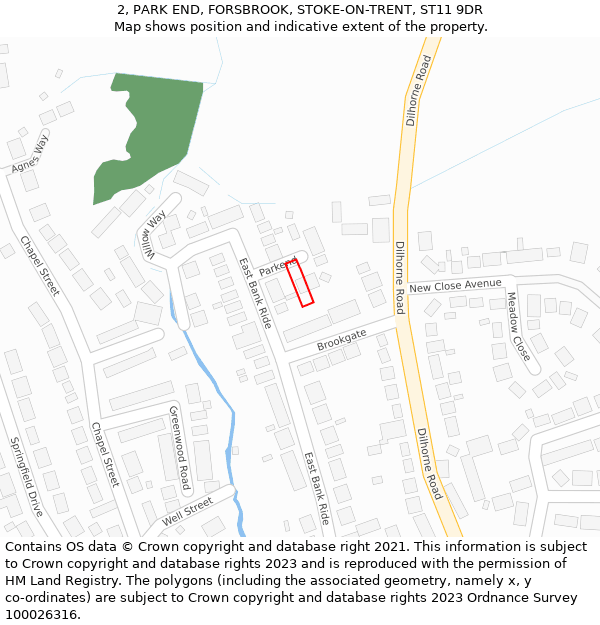 2, PARK END, FORSBROOK, STOKE-ON-TRENT, ST11 9DR: Location map and indicative extent of plot