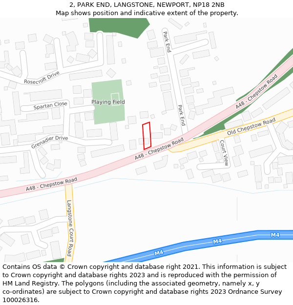 2, PARK END, LANGSTONE, NEWPORT, NP18 2NB: Location map and indicative extent of plot