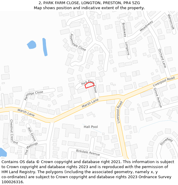 2, PARK FARM CLOSE, LONGTON, PRESTON, PR4 5ZG: Location map and indicative extent of plot