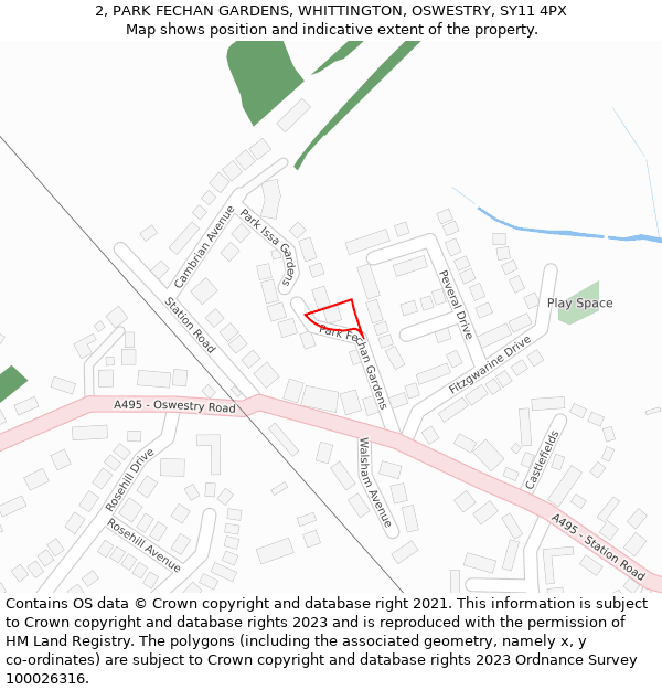 2, PARK FECHAN GARDENS, WHITTINGTON, OSWESTRY, SY11 4PX: Location map and indicative extent of plot