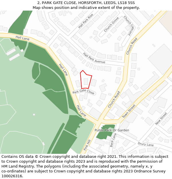 2, PARK GATE CLOSE, HORSFORTH, LEEDS, LS18 5SS: Location map and indicative extent of plot