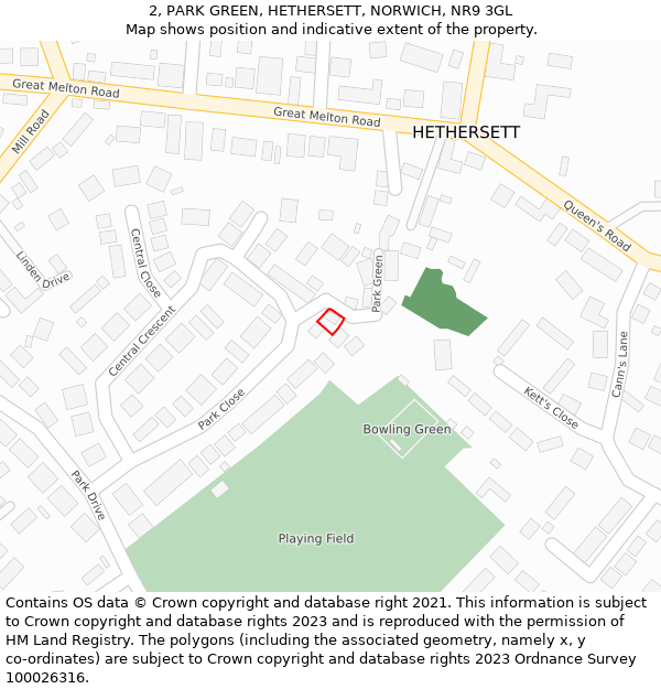 2, PARK GREEN, HETHERSETT, NORWICH, NR9 3GL: Location map and indicative extent of plot