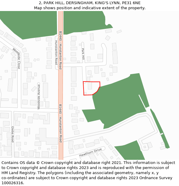 2, PARK HILL, DERSINGHAM, KING'S LYNN, PE31 6NE: Location map and indicative extent of plot