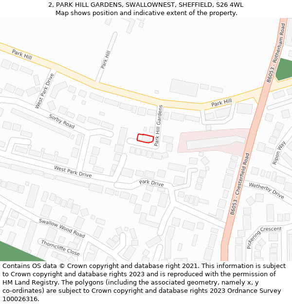 2, PARK HILL GARDENS, SWALLOWNEST, SHEFFIELD, S26 4WL: Location map and indicative extent of plot