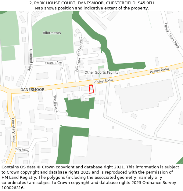 2, PARK HOUSE COURT, DANESMOOR, CHESTERFIELD, S45 9FH: Location map and indicative extent of plot