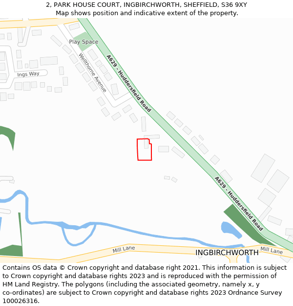 2, PARK HOUSE COURT, INGBIRCHWORTH, SHEFFIELD, S36 9XY: Location map and indicative extent of plot