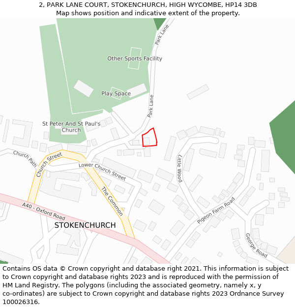 2, PARK LANE COURT, STOKENCHURCH, HIGH WYCOMBE, HP14 3DB: Location map and indicative extent of plot