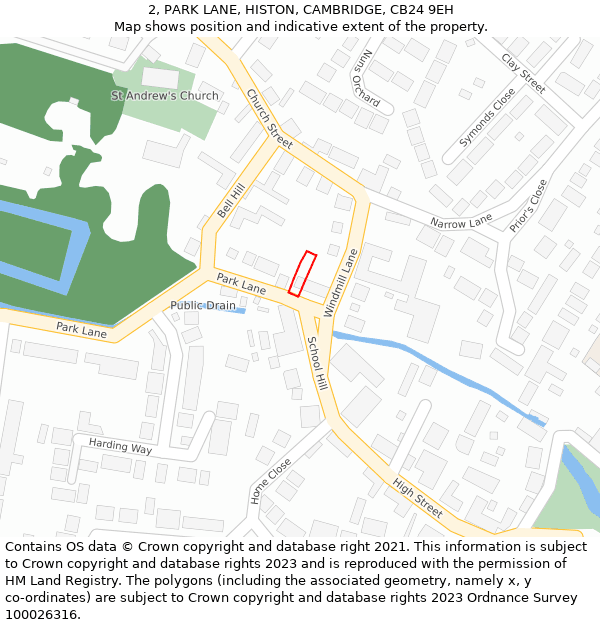 2, PARK LANE, HISTON, CAMBRIDGE, CB24 9EH: Location map and indicative extent of plot