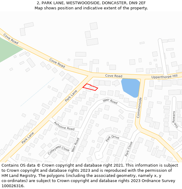 2, PARK LANE, WESTWOODSIDE, DONCASTER, DN9 2EF: Location map and indicative extent of plot