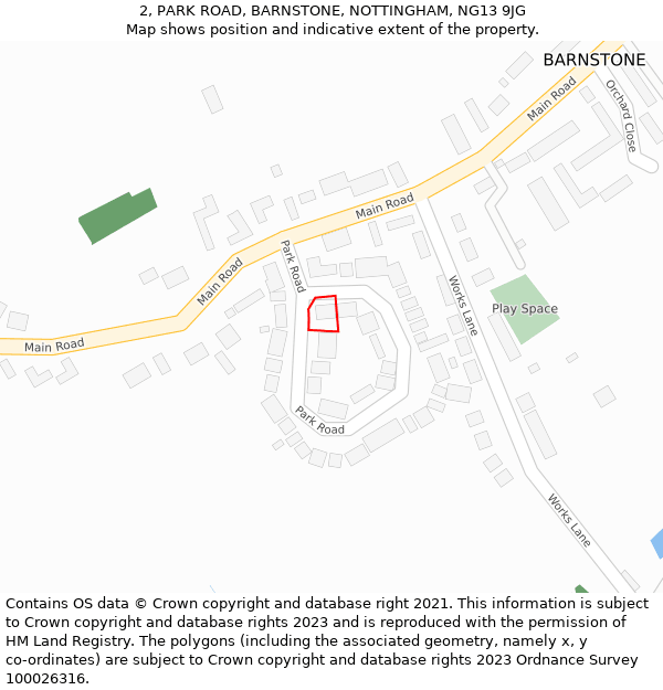 2, PARK ROAD, BARNSTONE, NOTTINGHAM, NG13 9JG: Location map and indicative extent of plot