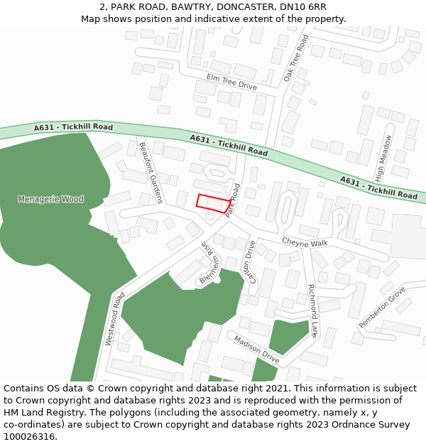 2, PARK ROAD, BAWTRY, DONCASTER, DN10 6RR: Location map and indicative extent of plot