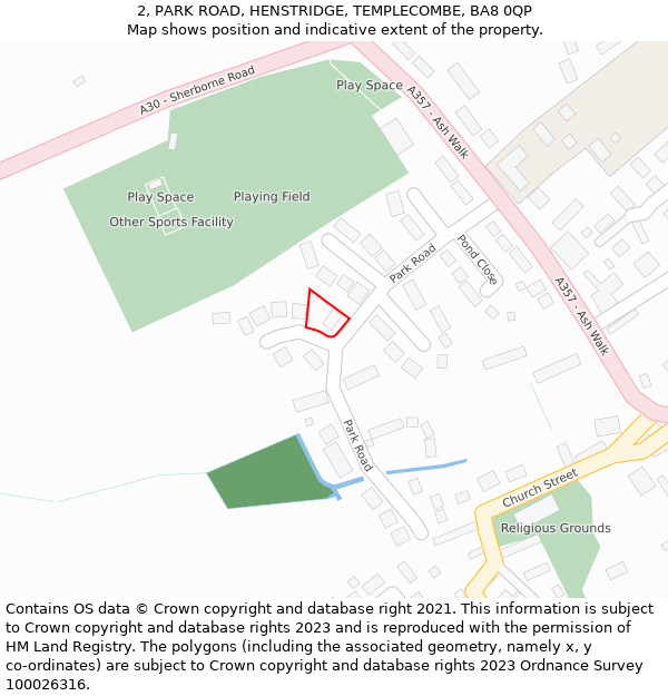 2, PARK ROAD, HENSTRIDGE, TEMPLECOMBE, BA8 0QP: Location map and indicative extent of plot