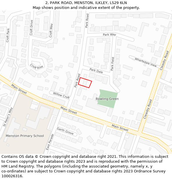 2, PARK ROAD, MENSTON, ILKLEY, LS29 6LN: Location map and indicative extent of plot
