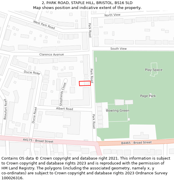 2, PARK ROAD, STAPLE HILL, BRISTOL, BS16 5LD: Location map and indicative extent of plot