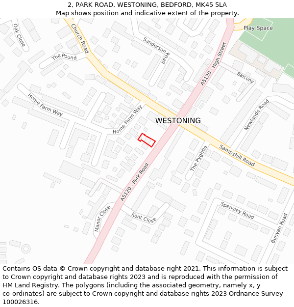 2, PARK ROAD, WESTONING, BEDFORD, MK45 5LA: Location map and indicative extent of plot