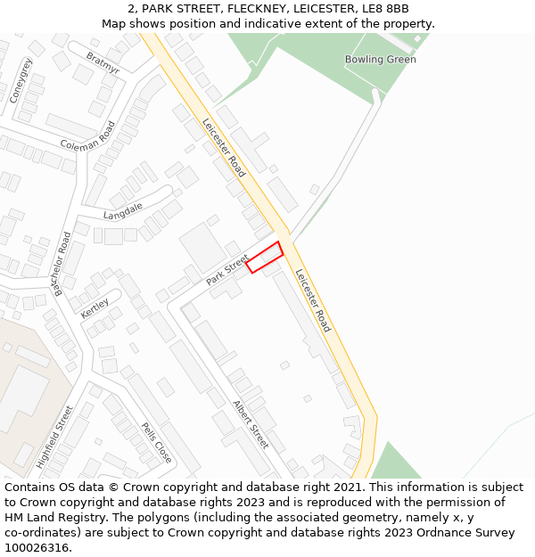 2, PARK STREET, FLECKNEY, LEICESTER, LE8 8BB: Location map and indicative extent of plot