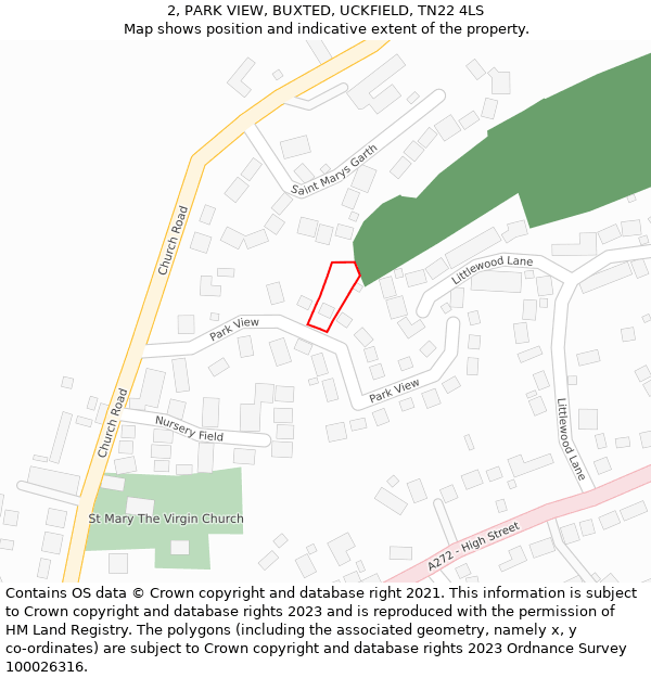 2, PARK VIEW, BUXTED, UCKFIELD, TN22 4LS: Location map and indicative extent of plot