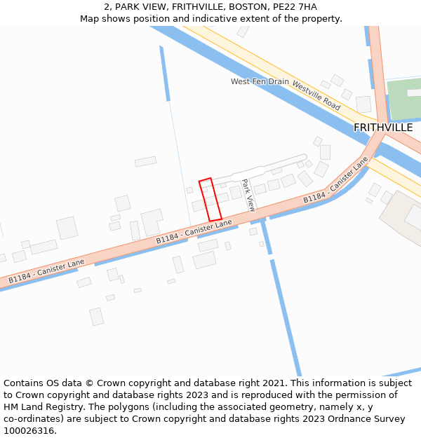 2, PARK VIEW, FRITHVILLE, BOSTON, PE22 7HA: Location map and indicative extent of plot