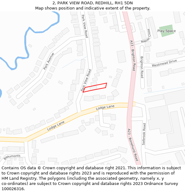 2, PARK VIEW ROAD, REDHILL, RH1 5DN: Location map and indicative extent of plot