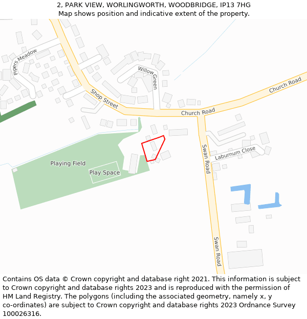 2, PARK VIEW, WORLINGWORTH, WOODBRIDGE, IP13 7HG: Location map and indicative extent of plot
