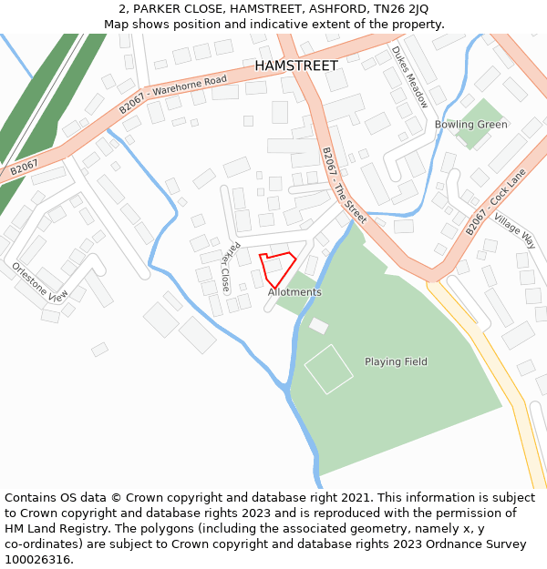 2, PARKER CLOSE, HAMSTREET, ASHFORD, TN26 2JQ: Location map and indicative extent of plot