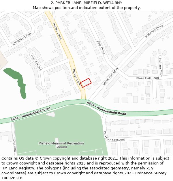 2, PARKER LANE, MIRFIELD, WF14 9NY: Location map and indicative extent of plot
